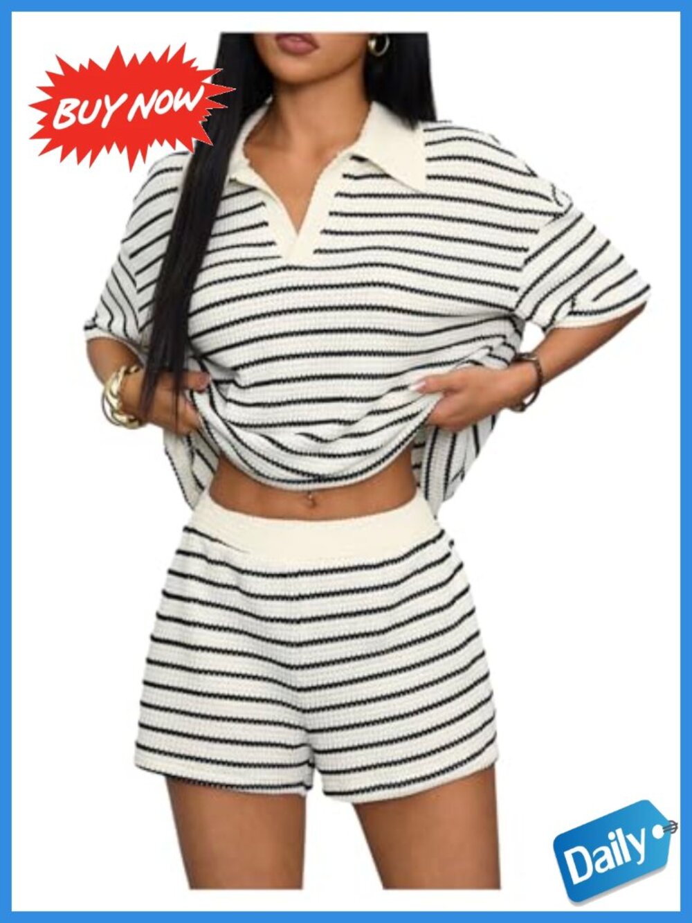 Striped 2-Piece Lounge Set Soft Stretch Casual Shorts Outfit